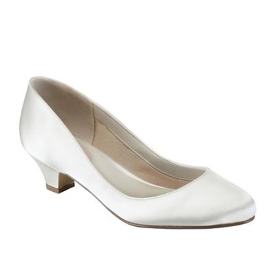 Pink by Paradox London Ivory satin 'Rosemary' low heel court shoe